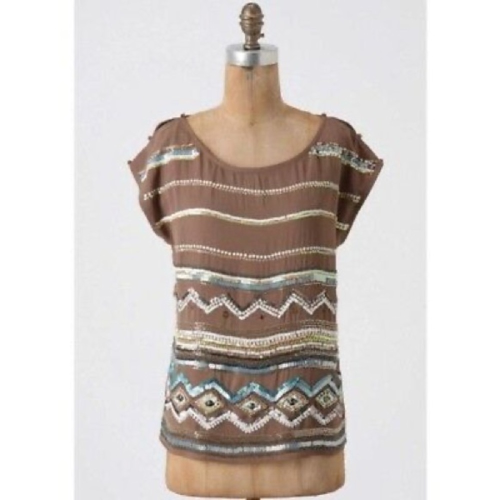 Anthropologie Deletta embellished sequin top